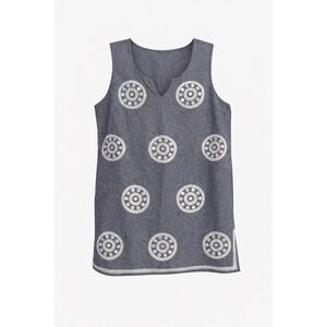 Mud Pie Blue Embroidered Medallion Mirror Tunic Top Size Medium 100% Cotton